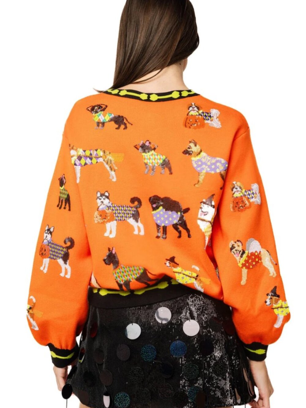 Queen of Sparkles Orange Halloween Dogs Button Up Cardigan - Picture 2 of 2